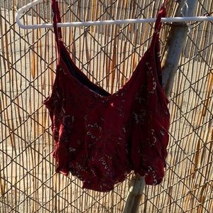 Red cute cropped tank top with built in bra